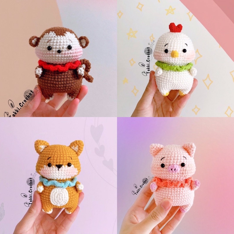Móc Khoá 12 Con Giáp Nhồi Bông Bằng Len Làm Quà Tặng - Thú Bông Len Handmade Đan Móc Bằng Thủ Công Bằng Tay