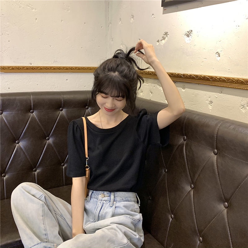 Áo thun tay phồng hở lưng phối nơ phong cách Hàn Quốc thời trang mùa hè mới cho nữ