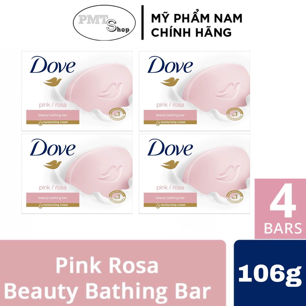 Combo 4 cục Xà bông Dove Beauty Bar Soap Pink Rosa 106g Trắng da , dưỡng mịn & ẩm dùng mặt và toàn thân - Mỹ