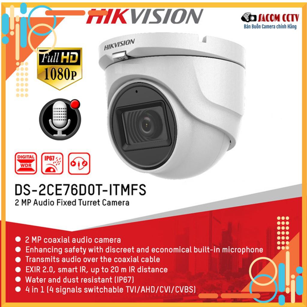{Có Mic thu âm} Camera Hikvision chính hãng, bán cầu, hình ảnh full HD, có tích hợp Mic thu âm, vỏ kim loại