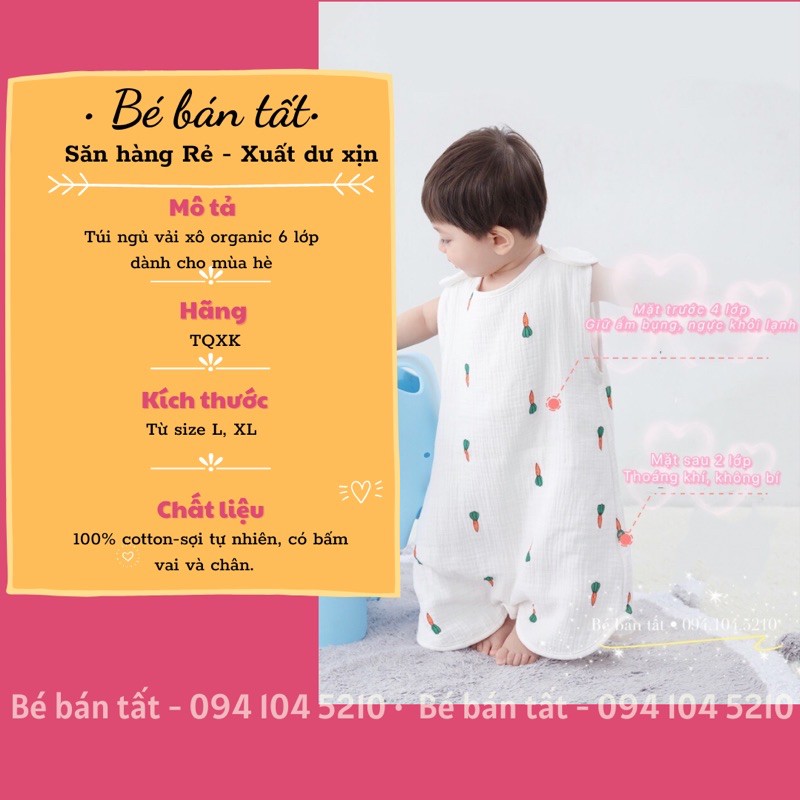 Túi ngủ vải xô organic/ muslin 6 lớp 💝CHỌN MẪU - CHỌN QUÀ💝 quần áo trẻ em dành cho mùa hè, an toàn cho bé.