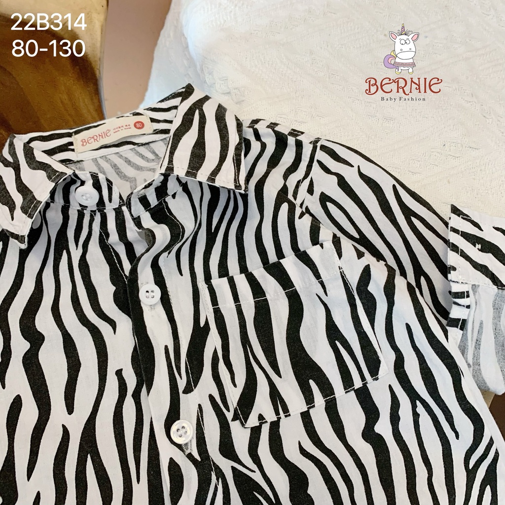 Bộ sơ mi bé áo hoạ tiết kẻ quần linen trắng cá tính, set sơ mi bé trai sành điệu