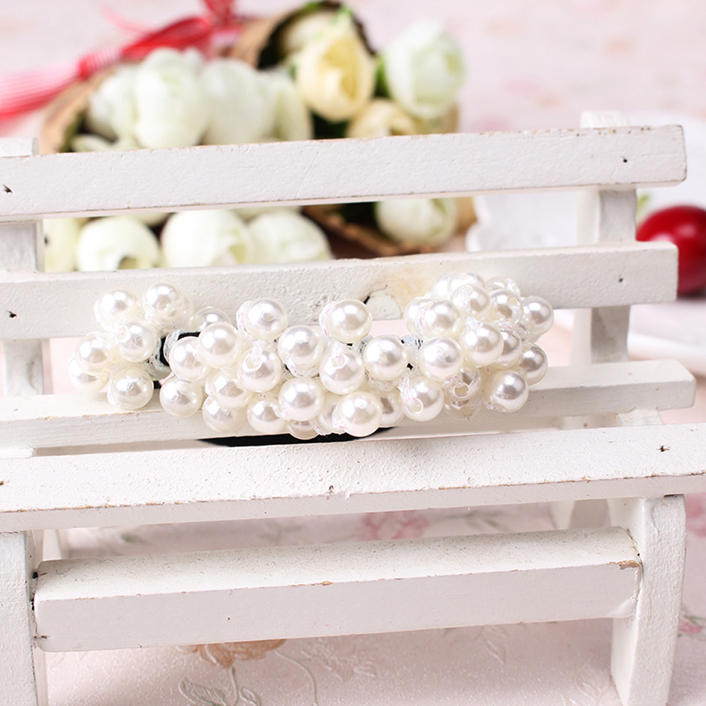 Women Fashion Pearls Beaded Hair Rope Elastic Ponytail Holder Girls Scrunchies