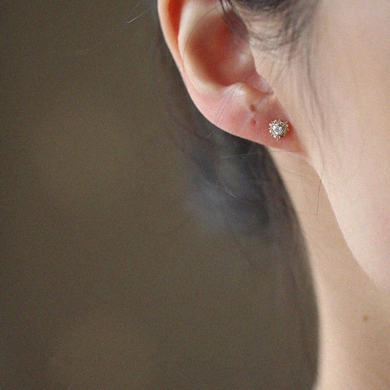 Bông tai đính đá hình trái tim sang chảnh, bông tai bạc đính đá pha lê nhân tạo hình trái tim mạ vàng 14k