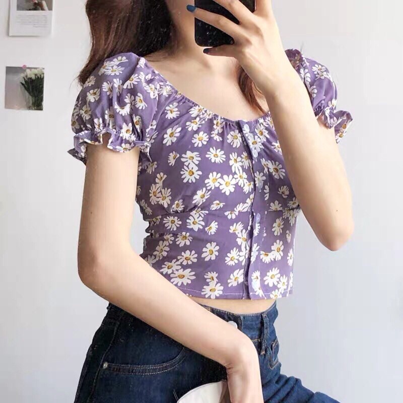 [Tớ có ảnh thật nè] 🥰Áo croptop kẻ/hoa bo chun🥰 | BigBuy360 - bigbuy360.vn