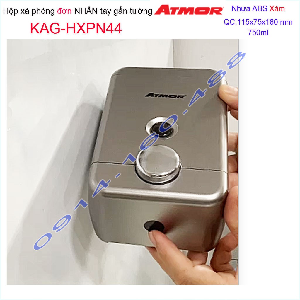 Hộp đựng xà phòng Atmor KAG-HXPN44-Grey-Xám, hộp đựng sữa tắm dầu gội đầu 750ml nhấn êm thiết kế sang trọng siêu bền