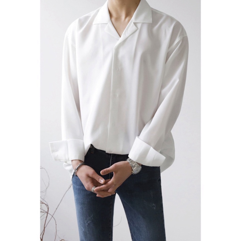 Áo sơmi form rộng Unisex nam nữ tay dài korea kiểu Cổ Vest Cổ Ve khoác ngoài vải lụa nhão nhoét và mềm mại và mượt mà SM