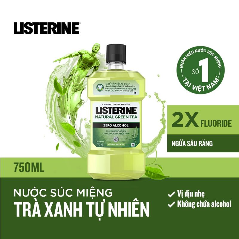 Nước Súc Miệng Listerine Ngừa Sâu Răng Vị Trà Xanh Không Cay - Natural Green Tea