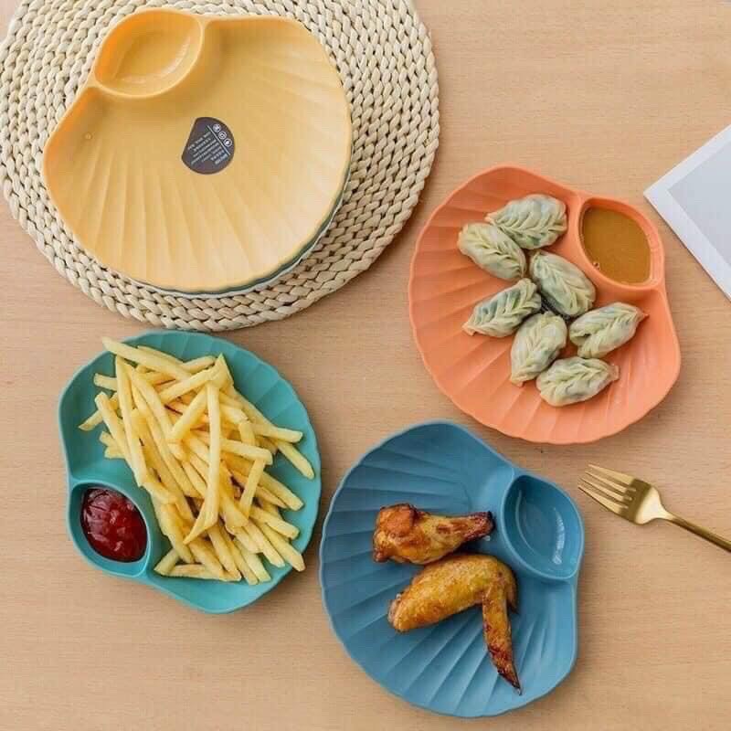 Sét 4 đĩa hình vỏ sò cao cấp, đĩa có chỗ đựng gia vị - Gia Dụng ĐH