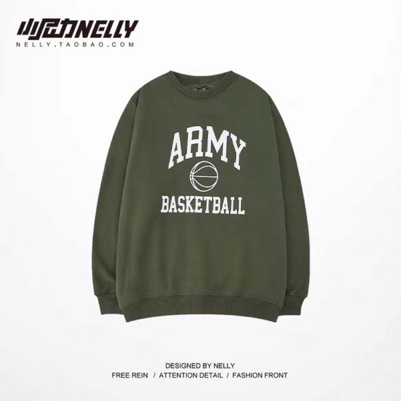 Áo sweater nelly heybig nỉ lót lông sale (có sẵn) army