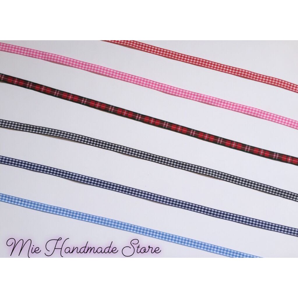 Ruy băng kẻ caro bản 1cm nhiều màu sắc trang trí handmade