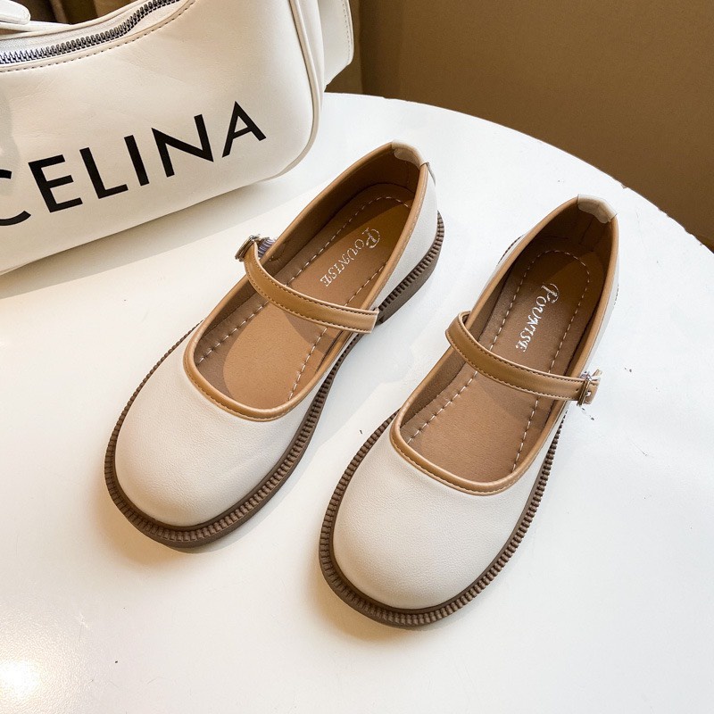 Ảnh thật Giày Búp Bê MarryJane Phối Viền Da Mũi Tròn Style Lolita Nhật Bản G171