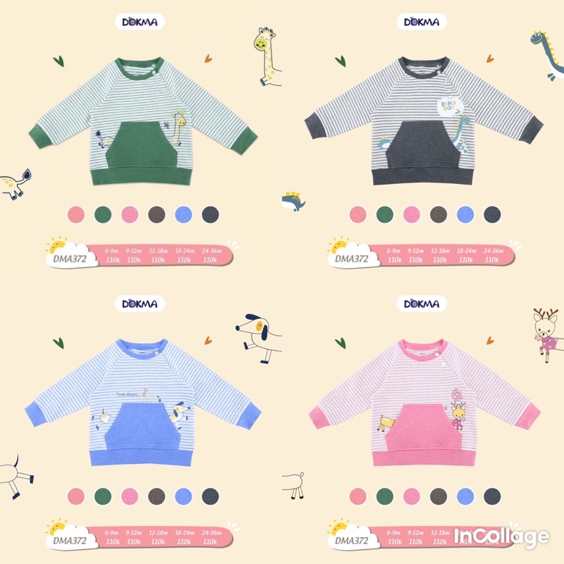 Áo thun dài tay thu đông vải cotton nhung mịn dày dặn cho bé trai bé gái Dokma size 6M-36M DMA372
