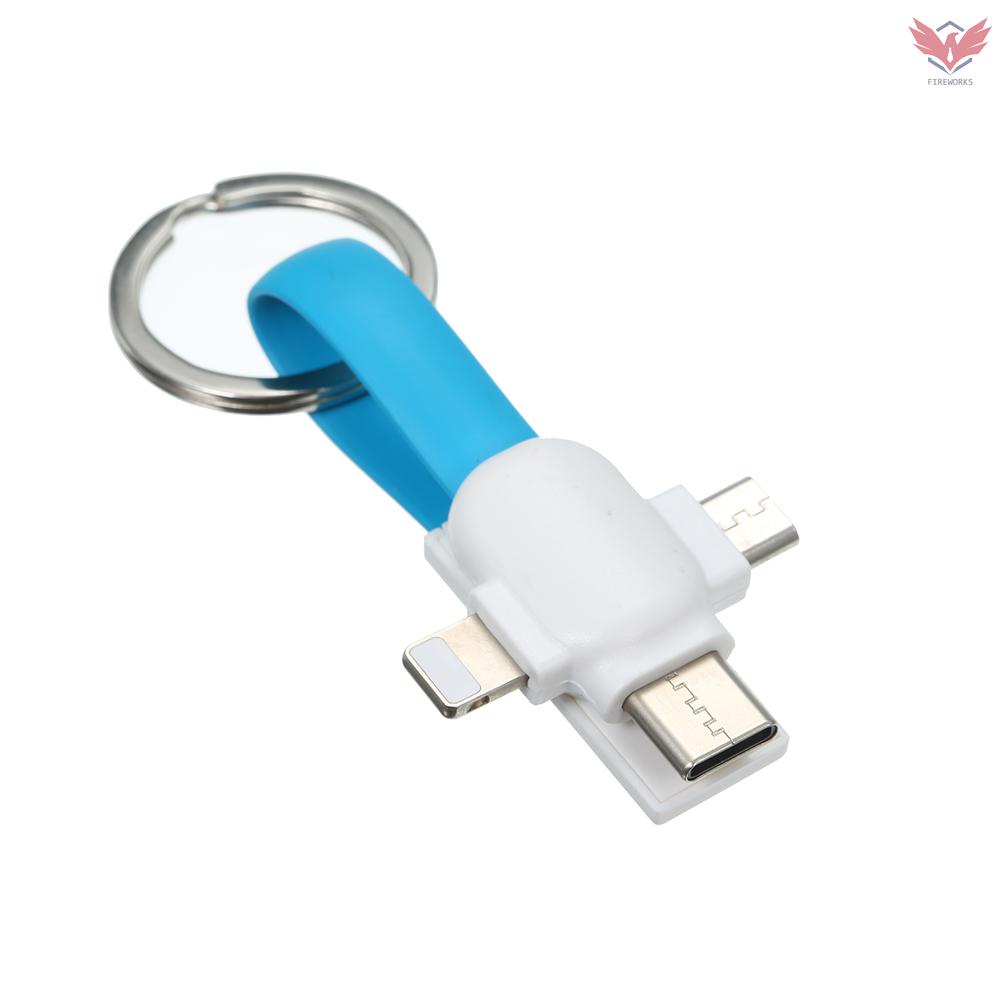 Fir 3 in 1 Key Chain Charging Cable Sync Magnetic Data Cable Mini Portable Mobile Phone Charger Replacement for iPhone Android Type-C