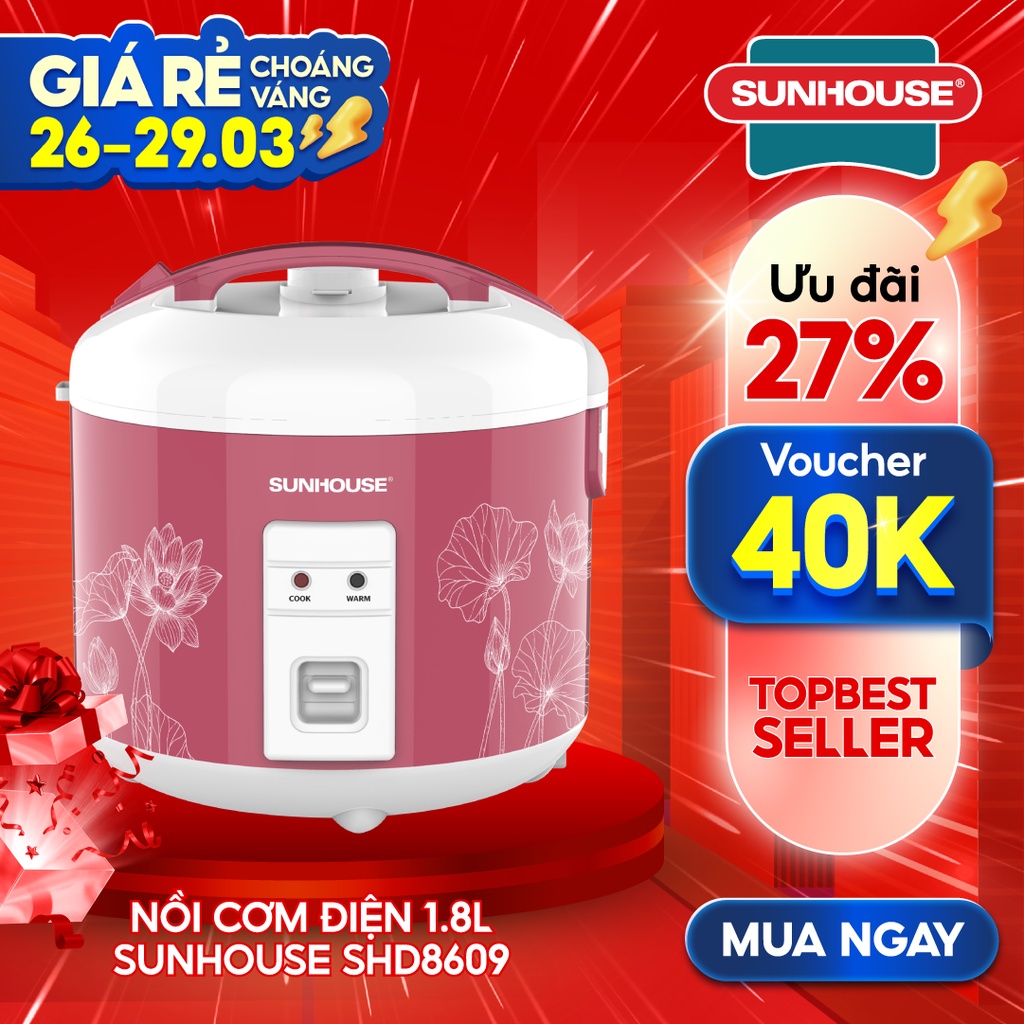 [Mã ELHADEV giảm 4% đơn 300K] Nồi cơm điện 1.8L SUNHOUSE SHD8609