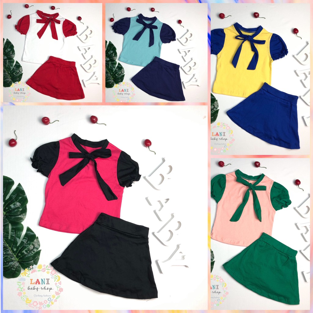 Set váy áo cotton mềm chân váy điệu đà cho bé gái cực xinh từ 7 đến 31kg