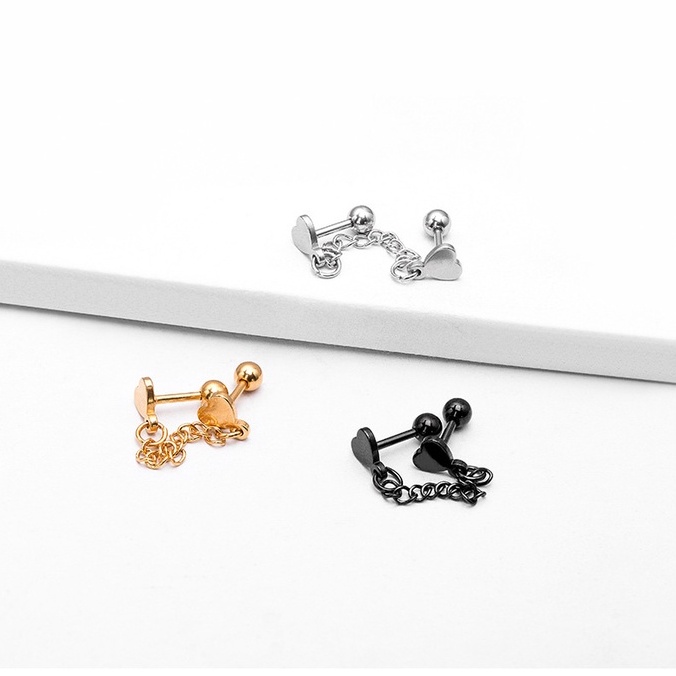 Khuyên Tai Bông Tai Nữ Xỏ 2 Lỗ Dáng Dây Trái Tim Thép Titan Không Gỉ C27