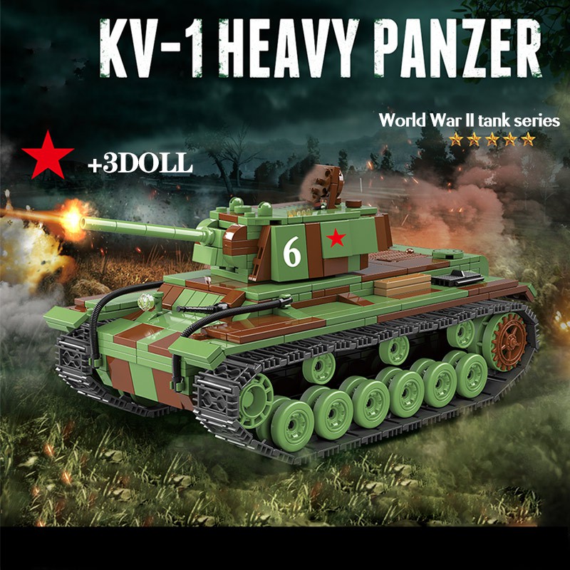 Dộ đồ chơi lắp ráp quân xe tănk Lego Military KV-1 Heavy Panzer Tank WW2 Tank Technic Soldier Weapon Bricks 100070
