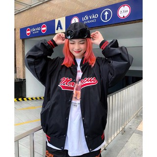 Áo khoác dù bomber marcus đen viền đỏ unisex