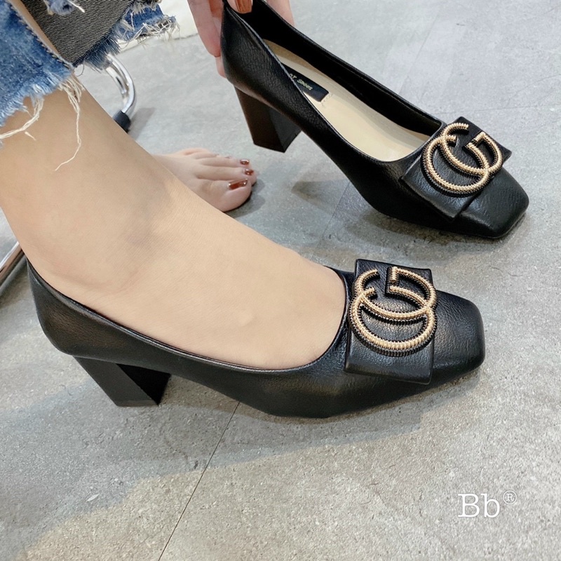 Giầy gót trụ nơ cg khoá vàng