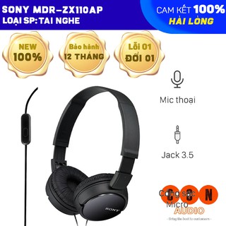 Tai nghe Sony ZX110AP thiết kế chụp tai với chất lượng âm thanh stereo
