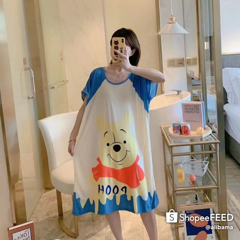 Váy ngủ, đầm thun mặc nhà hoạt hình dễ thương chất thun 4 chiều, size 40kg - 90kg. Ship Hoả Tốc 30’
