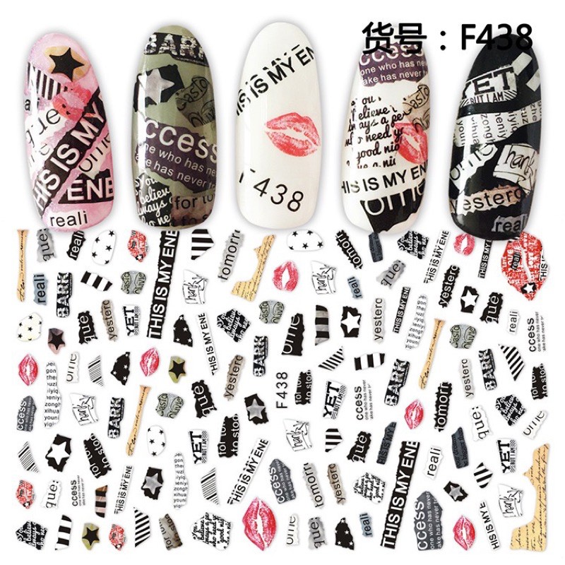 Sticker hoạ tiết chữ kí,hình dán móng hoạ tiết chữ kí trang trí móng tay nail