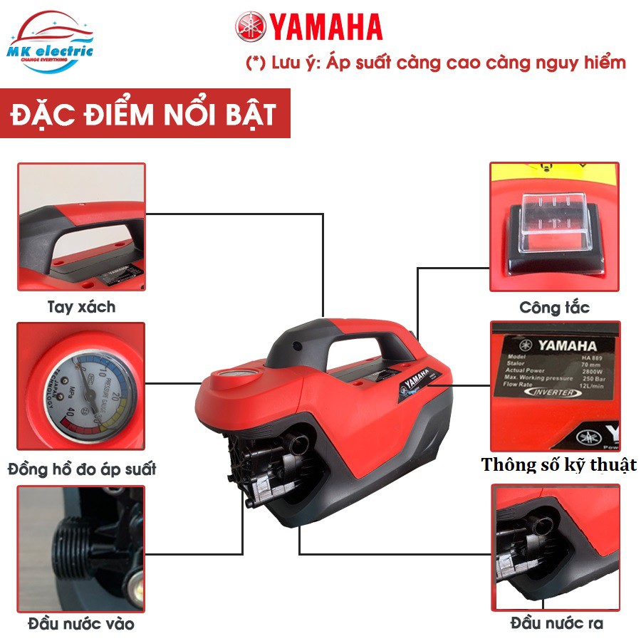 [ BH 24 THÁNG ] Máy rửa xe mini I Máy rửa xe cao áp YAMAHA 2800W HA889 - Có áp chống giật - Chống cháy