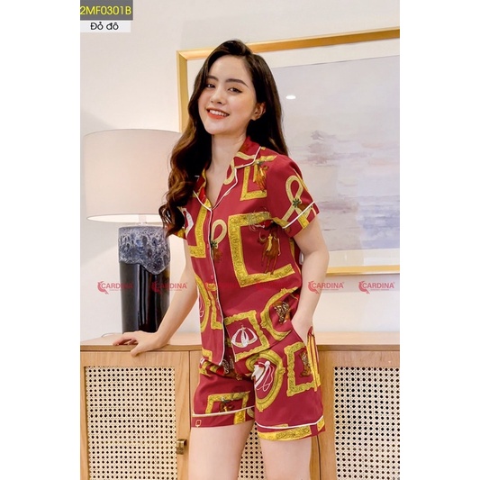 Đồ Bộ Pijama Nữ 𝐂𝐀𝐑𝐃𝐈𝐍𝐀 Chất Lụa Mango Cao Cấp Áo Cộc Tay Quần Đùi Họa Tiết Mềm Mại 2MF03