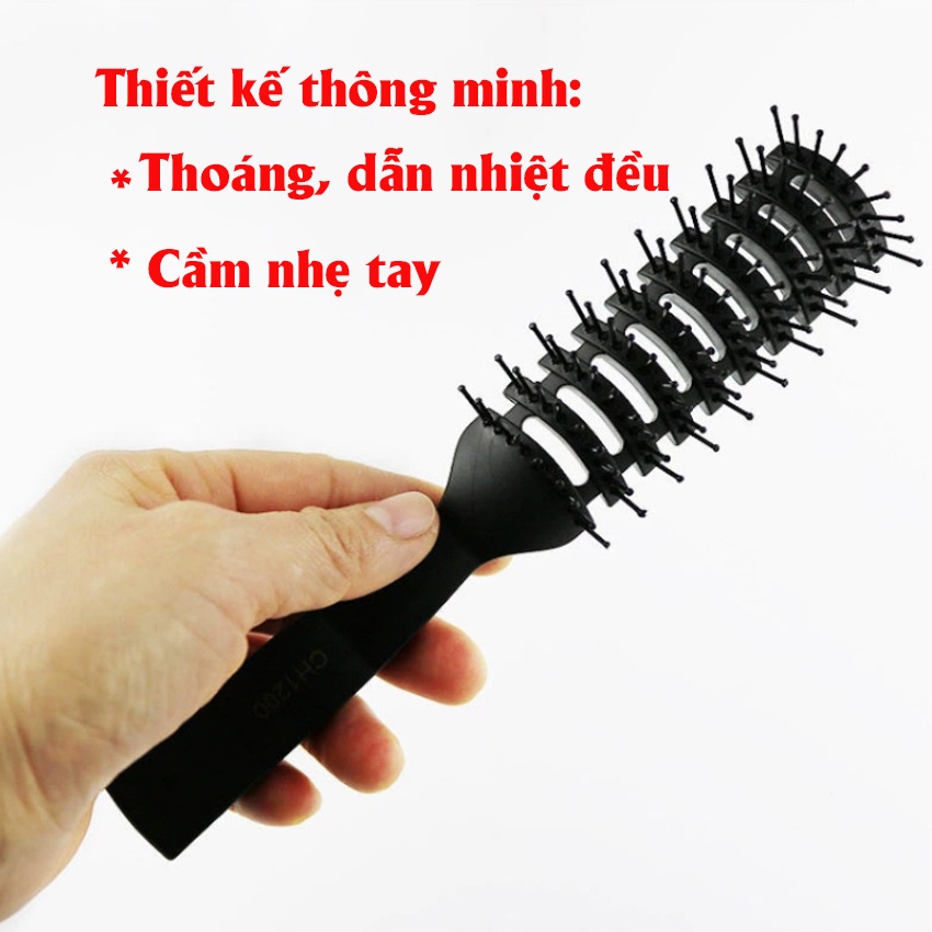 Lược bán nguyệt tạo kiểu, tạo phồng Dùng để sấy định hình nếp tóc cho các kiểu tóc nam