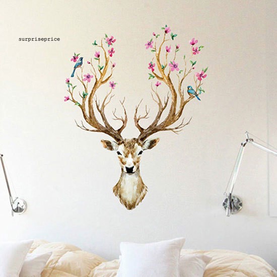 Miếng Dán Tường Trang Trí Hình Hươu Và Hoa Xinh Xắn