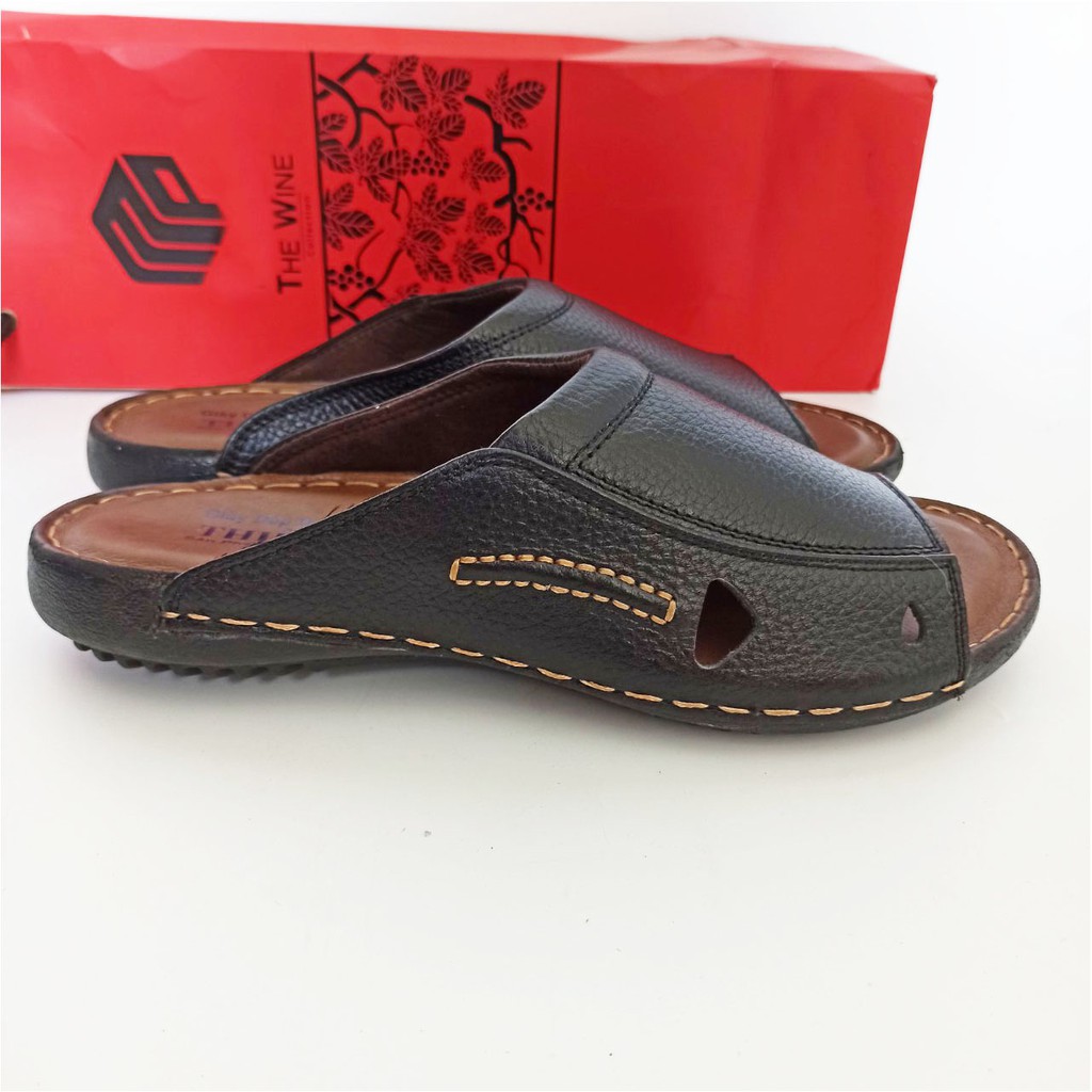Dép nam quai ngang da bò cao cấp D98 mẫu dép trung niên thanh lịch đẳng cấp