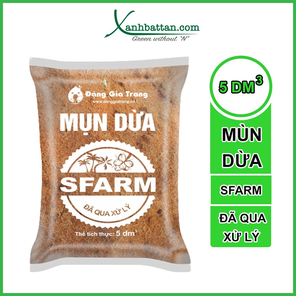 Mùn Xơ Dừa  Đã Qua Xử Lý Sfarm Giá Thể Trồng Cây, Giá Thể Trồng Rau, Ươm Hạt Giống Túi 5 dm3