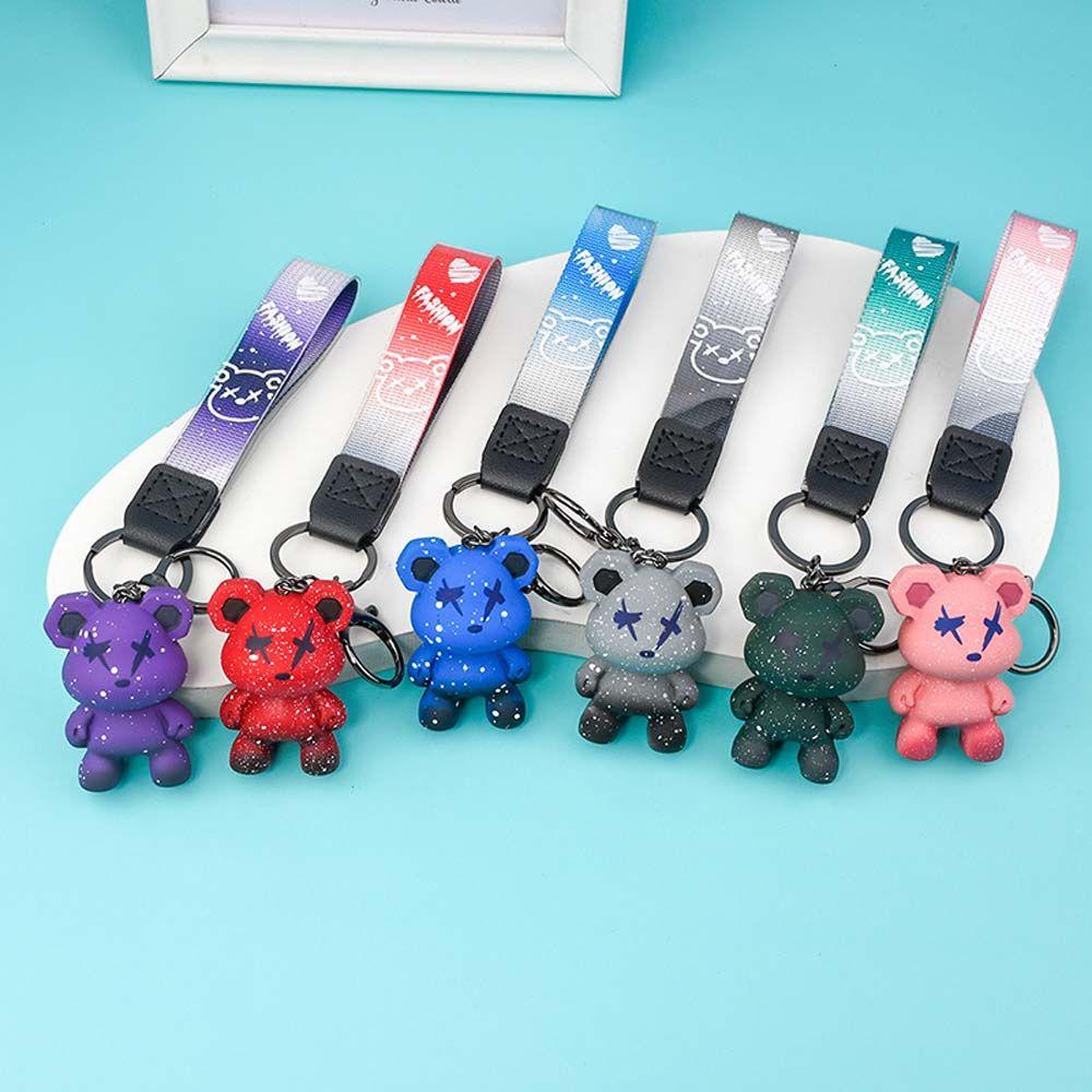 Móc Chìa Khóa Bằng Nhựa Resin Màu Gradient Hình Gấu Hoạt Hình Dễ Thương Giá Đỡ
