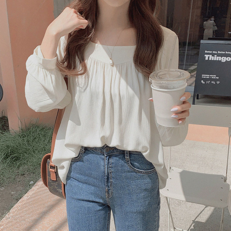 Áo kiểu màu trơn tay dài phong cách thời trang retro dành cho phái đẹp