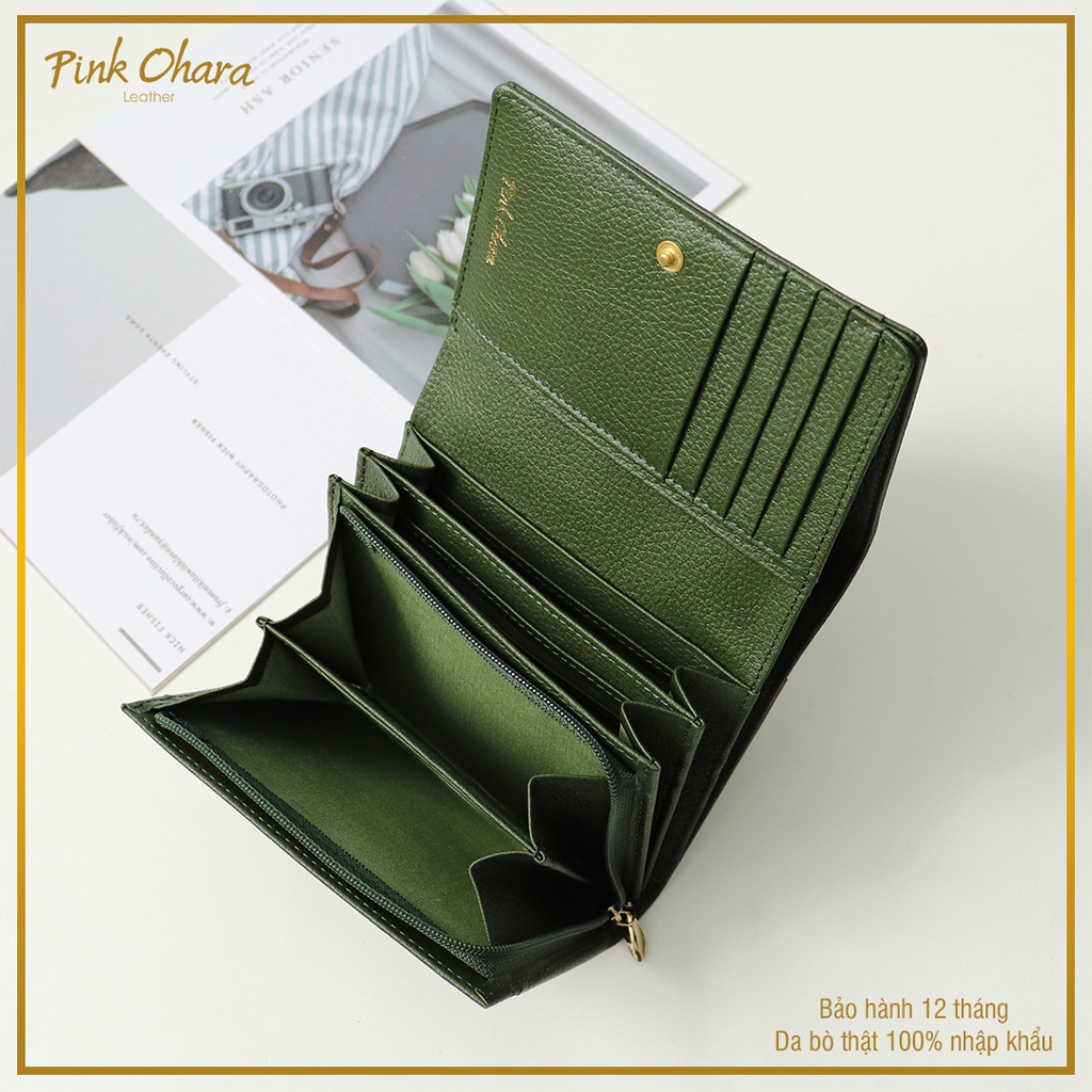 Ví nữ gấp nhiều ngăn da bò trơn, vừa GPLX cũ, BHYT