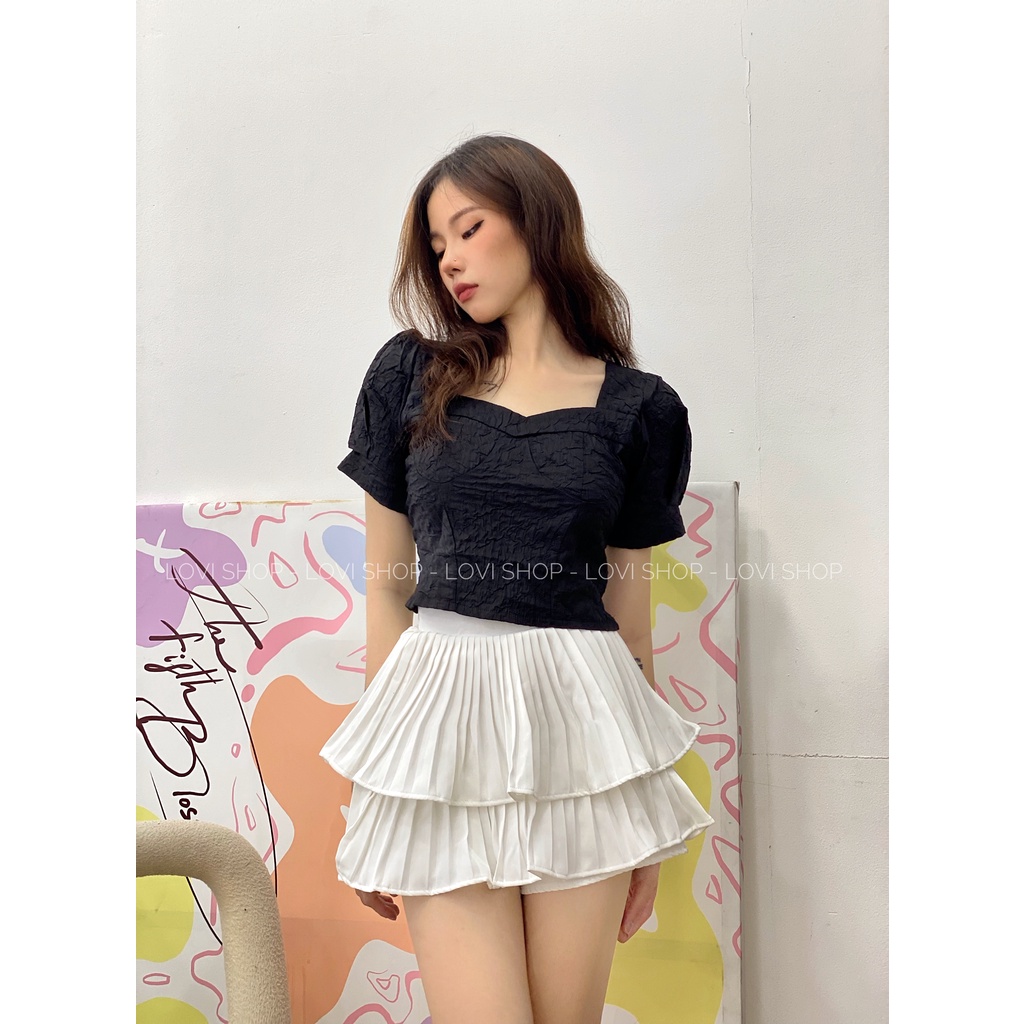 Áo xốp chun Áo croptop cổ vuông tay phồng Lovi | BigBuy360 - bigbuy360.vn