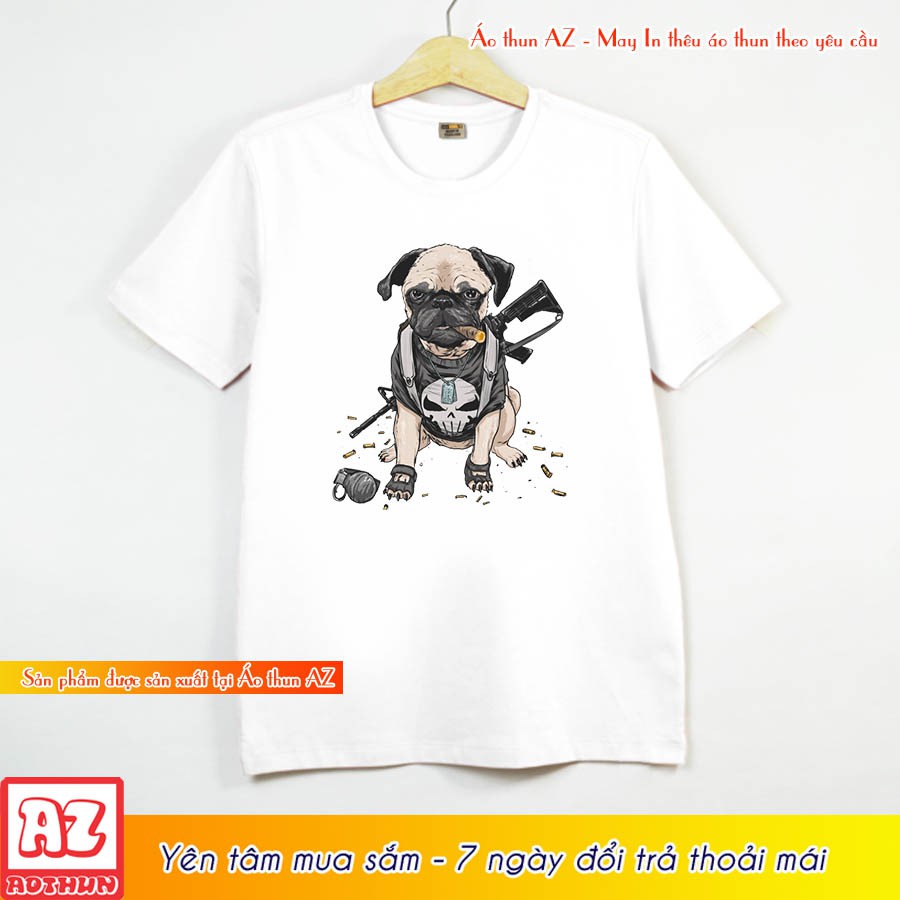 Áo thun Marvel Nam Nữ in hình Chó Pug Punisher Dog - Form rộng BIGSIZE AZ M1677