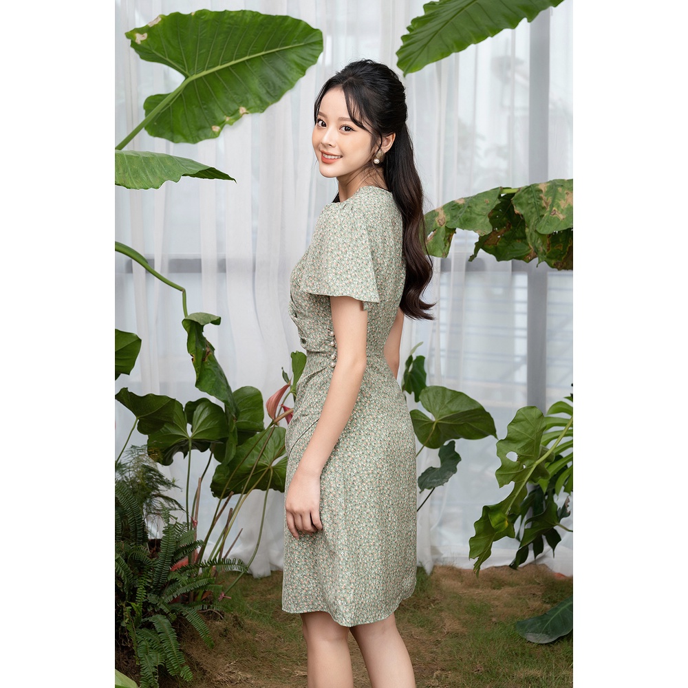 Váy Hoa Nhí Vintage LUPERI Cổ Chữ V, Cách Điệu Eo, Chất Liệu Lụa Hàn Cao Cấp LFV3269