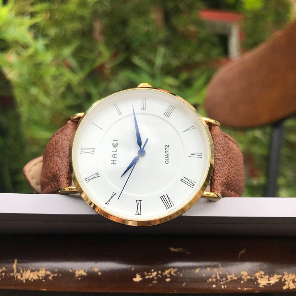 Đồng Hồ Nam Halei Dây Da Nâu Mặt Trắng Kim Xanh Chống Nước Tuyệt Đối | BigBuy360 - bigbuy360.vn