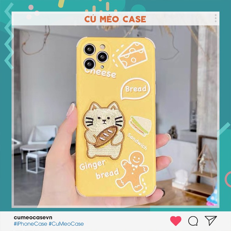 Ốp mèo Cheese vàng lưng da Hàn Quốc dành cho iPhone 11 12 Pro Max 7 8 Plus X XsMax XR Cú Mèo Case