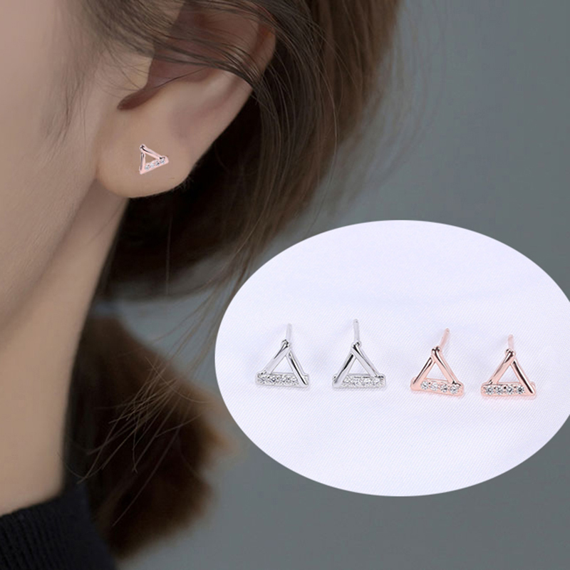 Bông Tai Korean Triangle CZ Stud Earrings for Women Girls Elegant Cute Simple Rhinestone Ear Studs  Fashion Jewelry