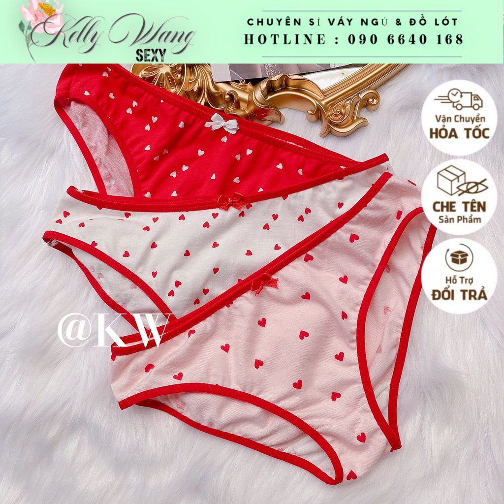 *☘️Mới ☘️* SET 3 quần chip cotton size nhỏ 35-42kg ( SET ĐỎ TRÁI TIM)
