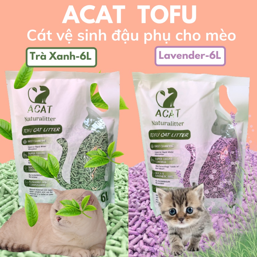 ACAT TOFU- Cát Vệ Sinh Hữu Cơ Bã Đậu Nành Cho Mèo Tofu Cat Litter 6L
