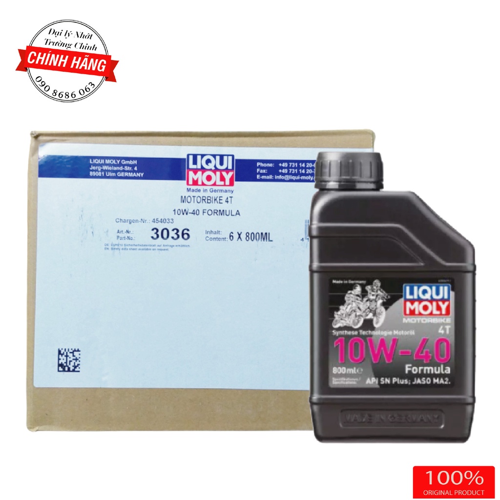 Thùng 6 bình Liqui Motorbike Formula 10W40 Bán tổng hợp dành cho xe số 800ML