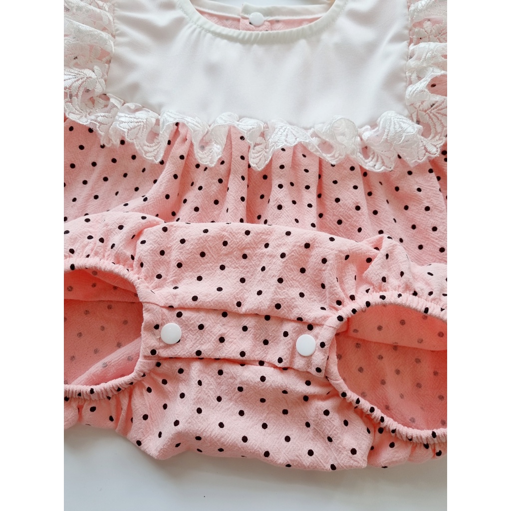 Bodysuit cho bé gái sơ sinh kèm nón và giày vải chất liệu mềm mát ⚡𝗙𝗥𝗘𝗘𝗦𝗛𝗜𝗣⚡ Set body cho bé gái chấm bi hồng dễ thương