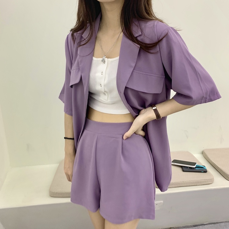 Set Áo Khoác Vest Tay Ngắn Màu Trắng/Tím Thời Trang Cao Cấp 49359 | BigBuy360 - bigbuy360.vn