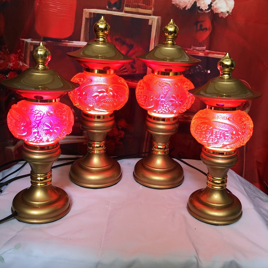 CẶP ĐÈN LED HOA LƯU LY THỜ CÚNG CAO CẤP