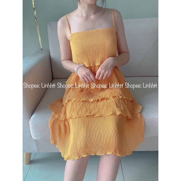 Váy 2 dây xếp ly tầng Ulzzang dáng xuông đầm hai dây tầng đầm xếp ly Linhhtt đầm 2 dây xuông đầm tầng