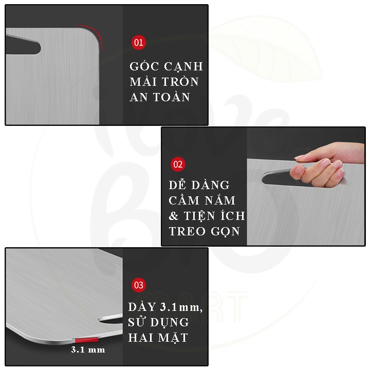 Thớt INOX chữ nhật kháng khuẩn cao cấp - Rã đông tốt, chống gỉ sét, vi khuẩn, dễ dàng vệ sinh [ Dày 0,3cm ] – BIO127